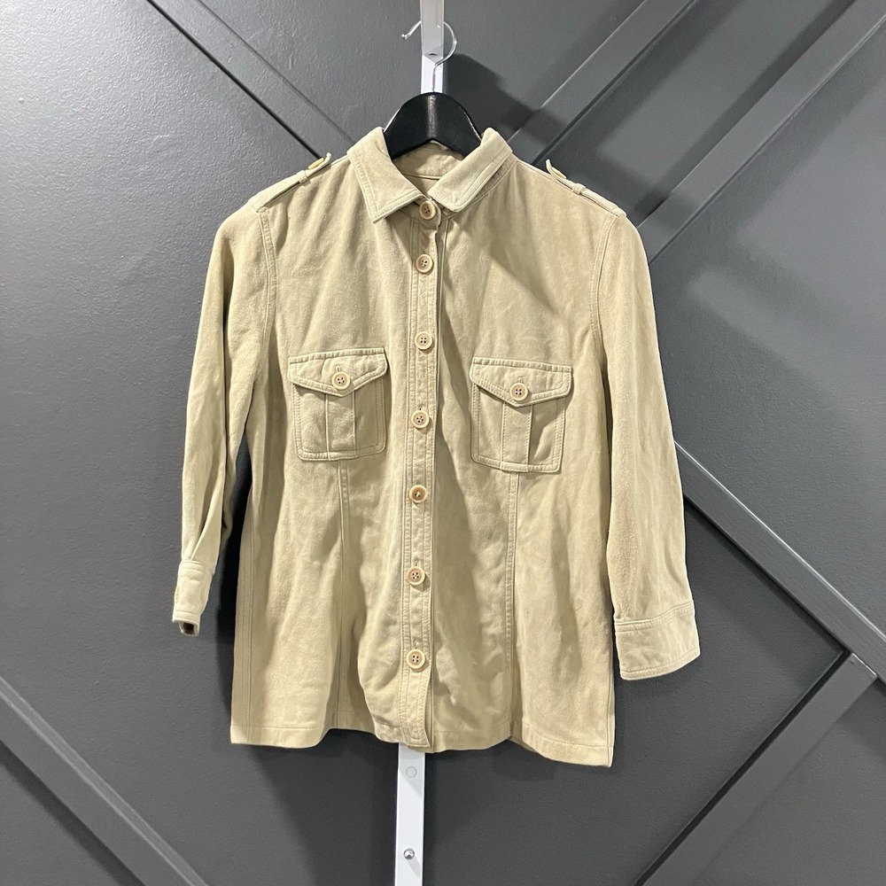 Equipment Femme Beige Suede Leather Button Front Safari Jacket Shirt Women's S